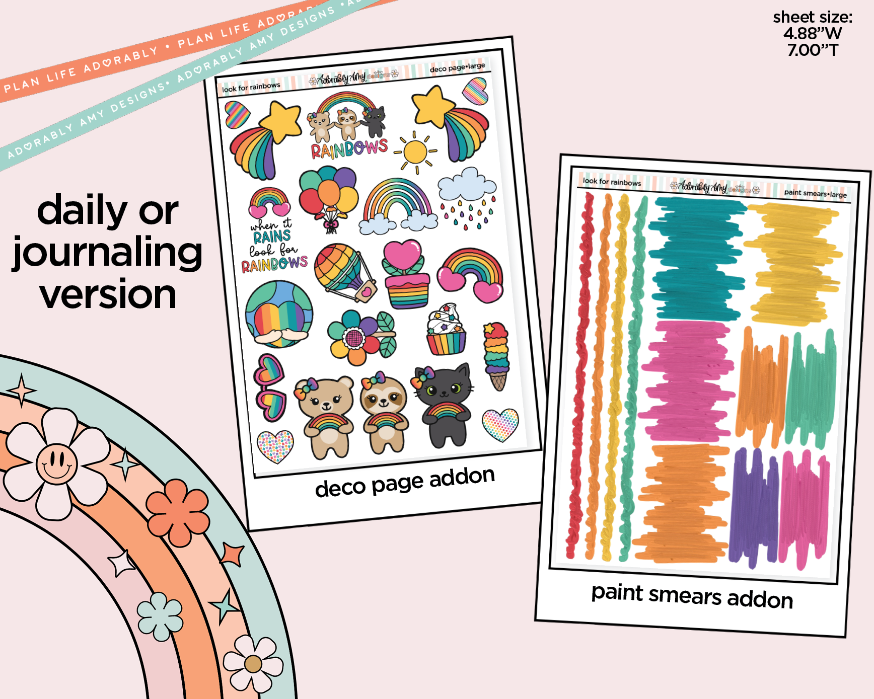 Journaling and Daily Planning Look for Rainbows Planner Sticker Kit - Adorably Amy Designs