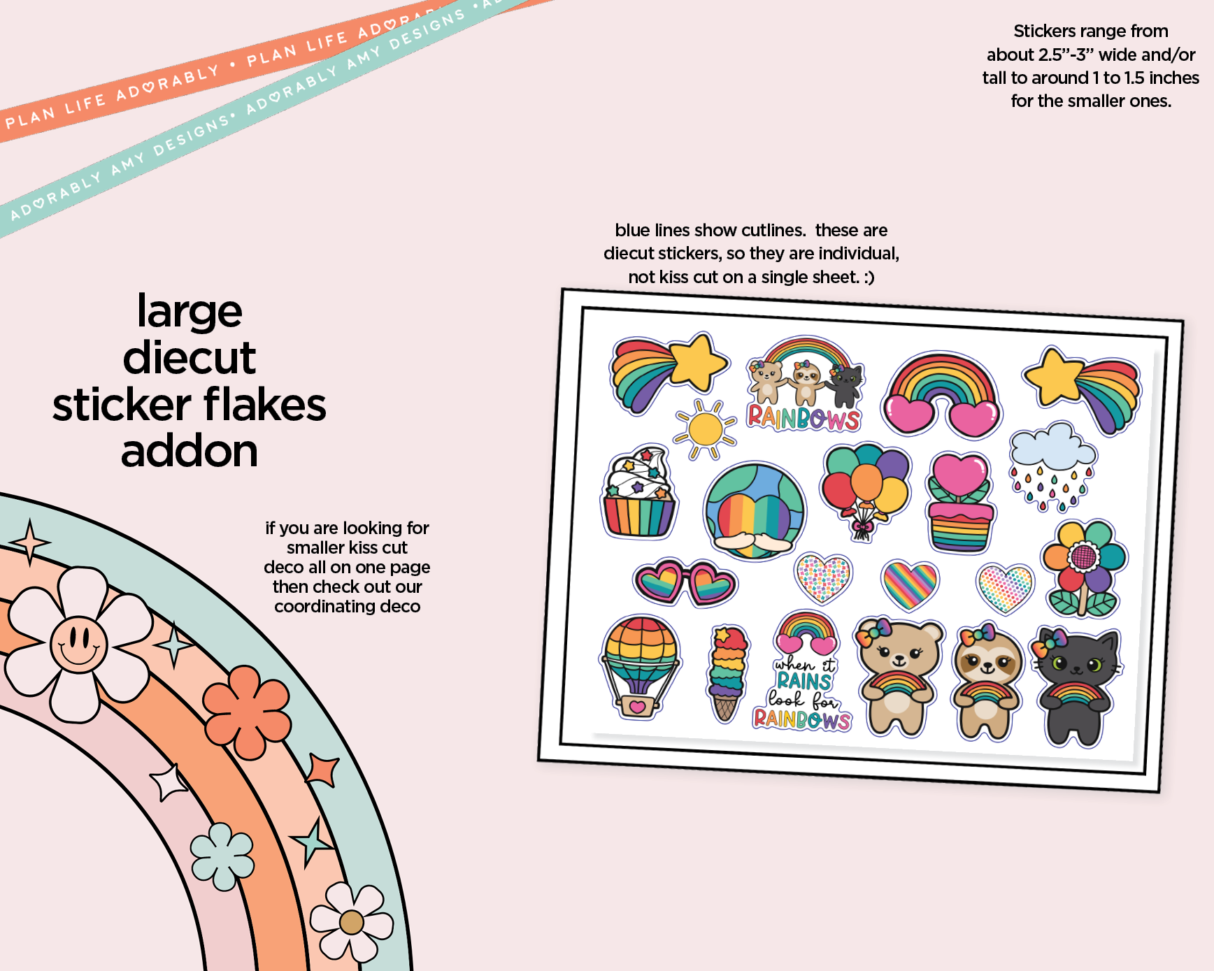 Journaling and Daily Planning Look for Rainbows Planner Sticker Kit - Adorably Amy Designs