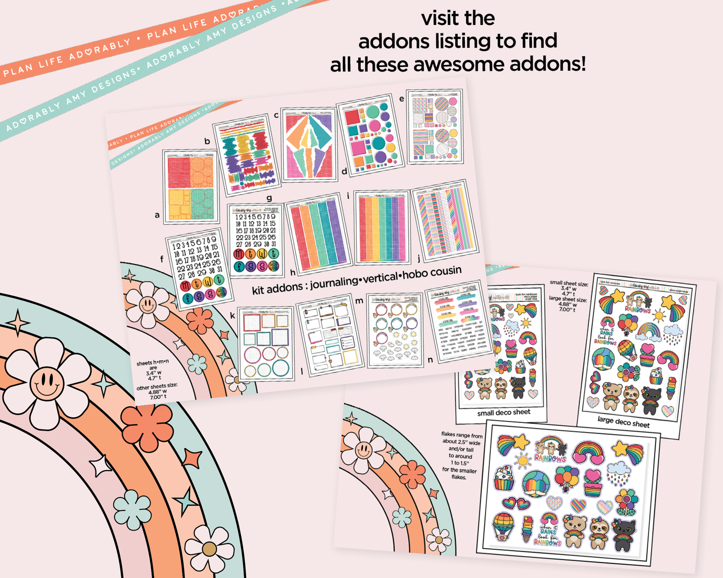 Vertical Look for Rainbows Sticker Kit for Vertical Standard Size Planners or Insert - Adorably Amy Designs