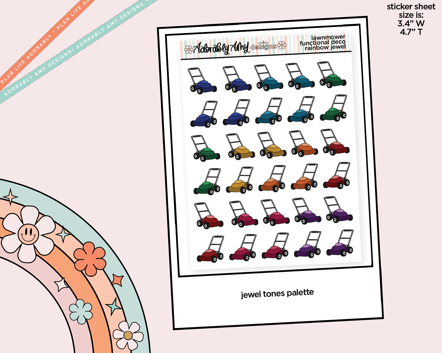Rainbow Lawnmowers - Lawnwork Doodled Icon Stickers - Adorably Amy Designs