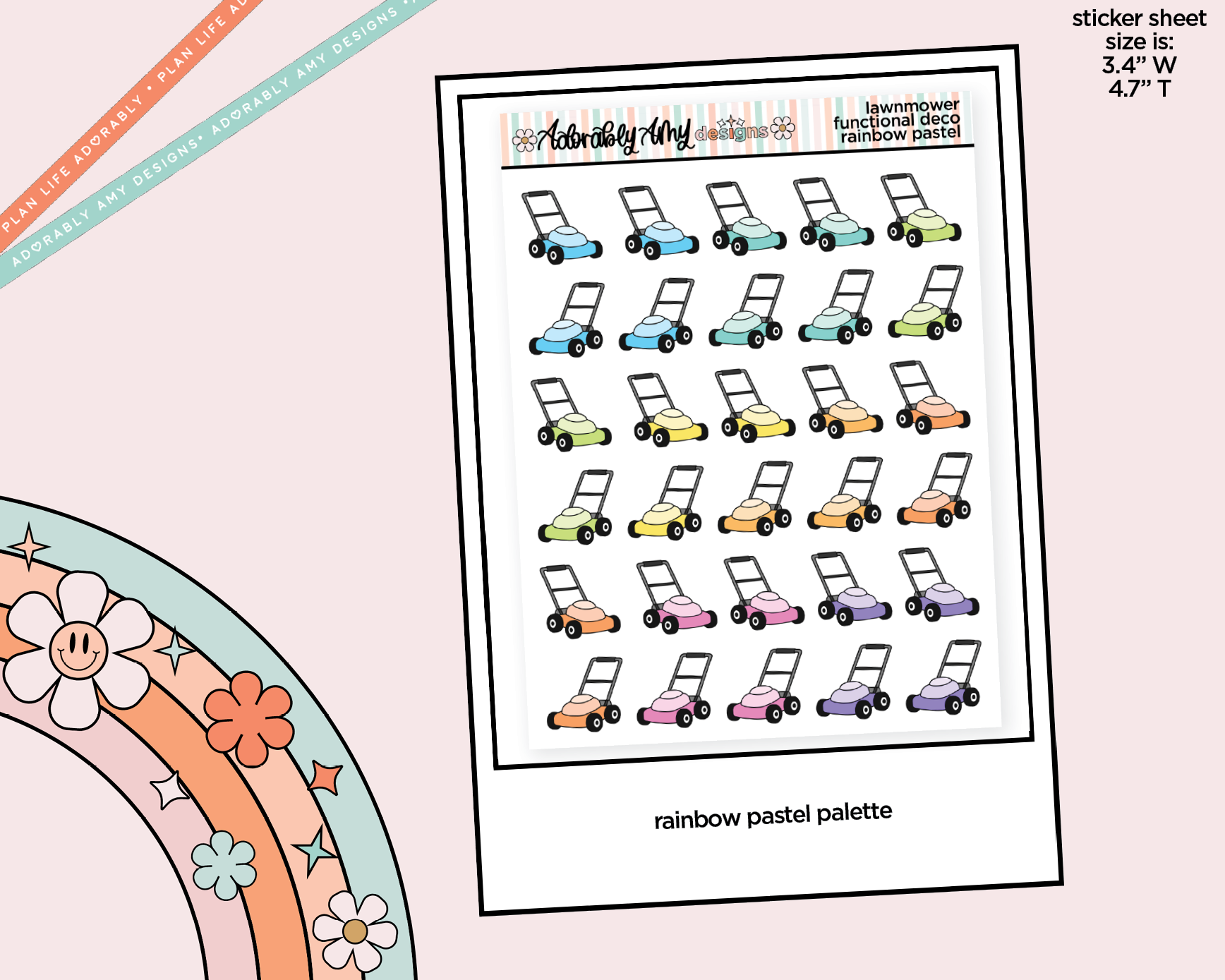 Rainbow Lawnmowers - Lawnwork Doodled Icon Stickers - Adorably Amy Designs