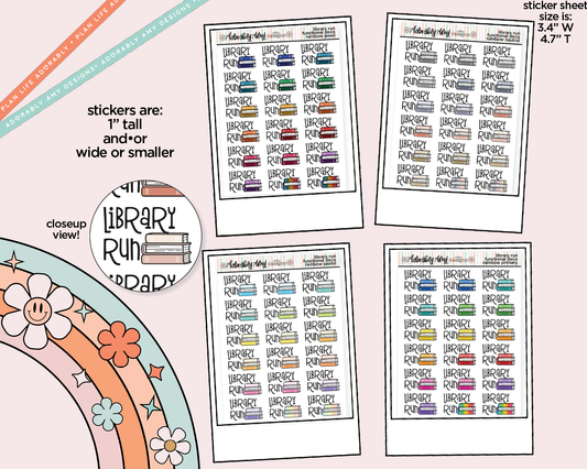 Rainbow Library Run Doodled Functional Typography Stickers - Adorably Amy Designs