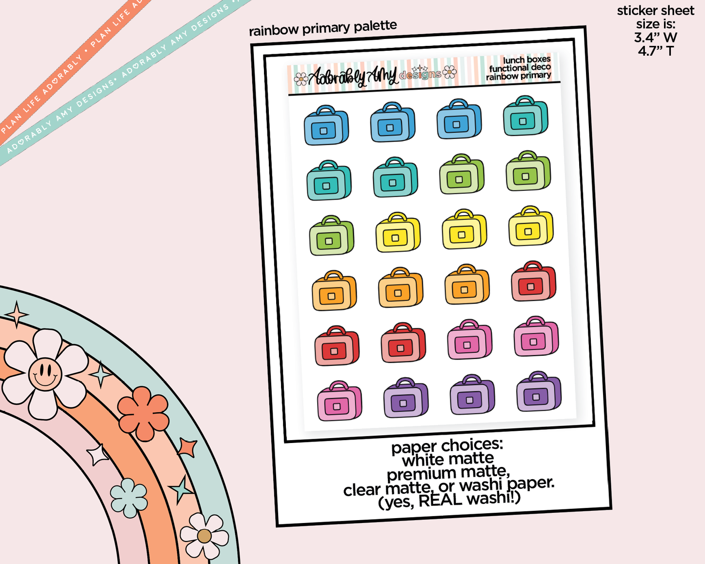 Rainbow School Lunchboxes Doodled Stickers for any Planner or Insert