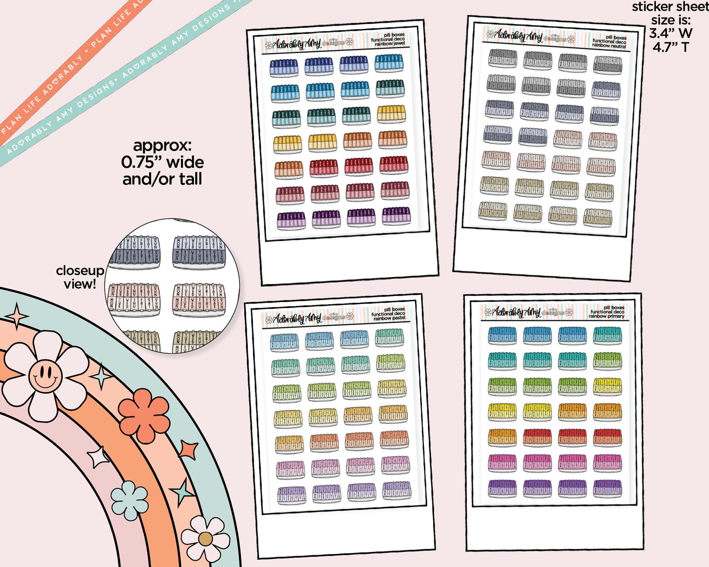Rainbow Pillbox - Pill Container Doodled Stickers for any Planner or Insert