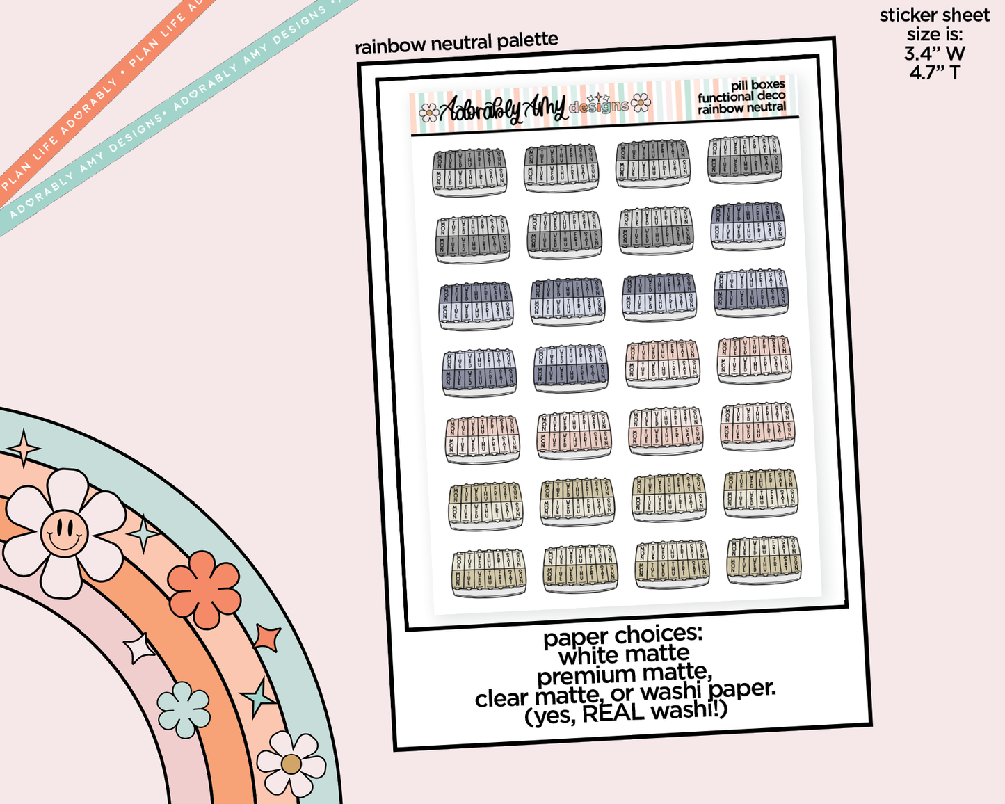 Rainbow Pillbox - Pill Container Doodled Stickers for any Planner or Insert