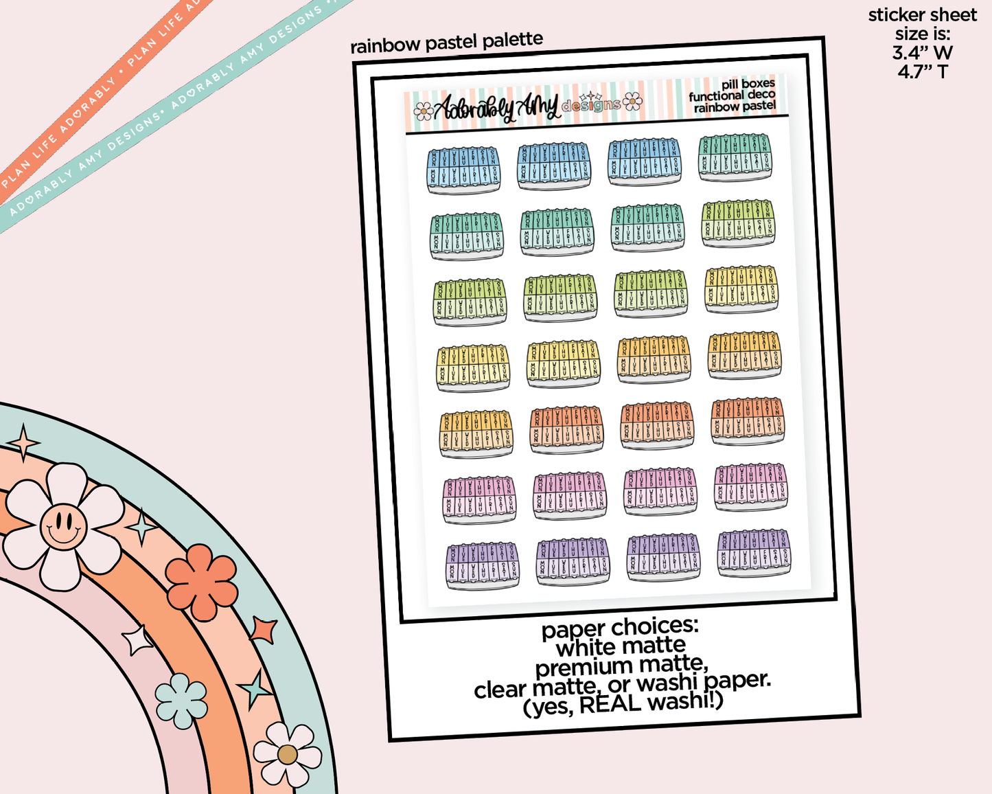 Rainbow Pillbox - Pill Container Doodled Stickers for any Planner or Insert