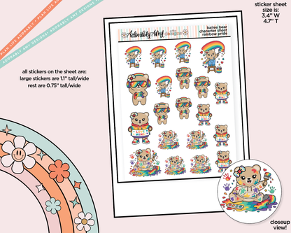 Bailee Bear Rainbow Pride Decoration Character Planner Stickers - Adorably Amy Designs