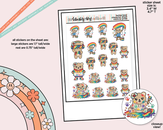 Bailee Bear Rainbow Pride Decoration Character Planner Stickers - Adorably Amy Designs