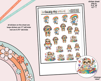 Snoozie Sloth Rainbow Pride Decoration Character Planner Stickers - Adorably Amy Designs