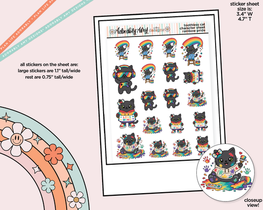 Toothless Cat Rainbow Pride Decoration Character Planner Stickers - Adorably Amy Designs
