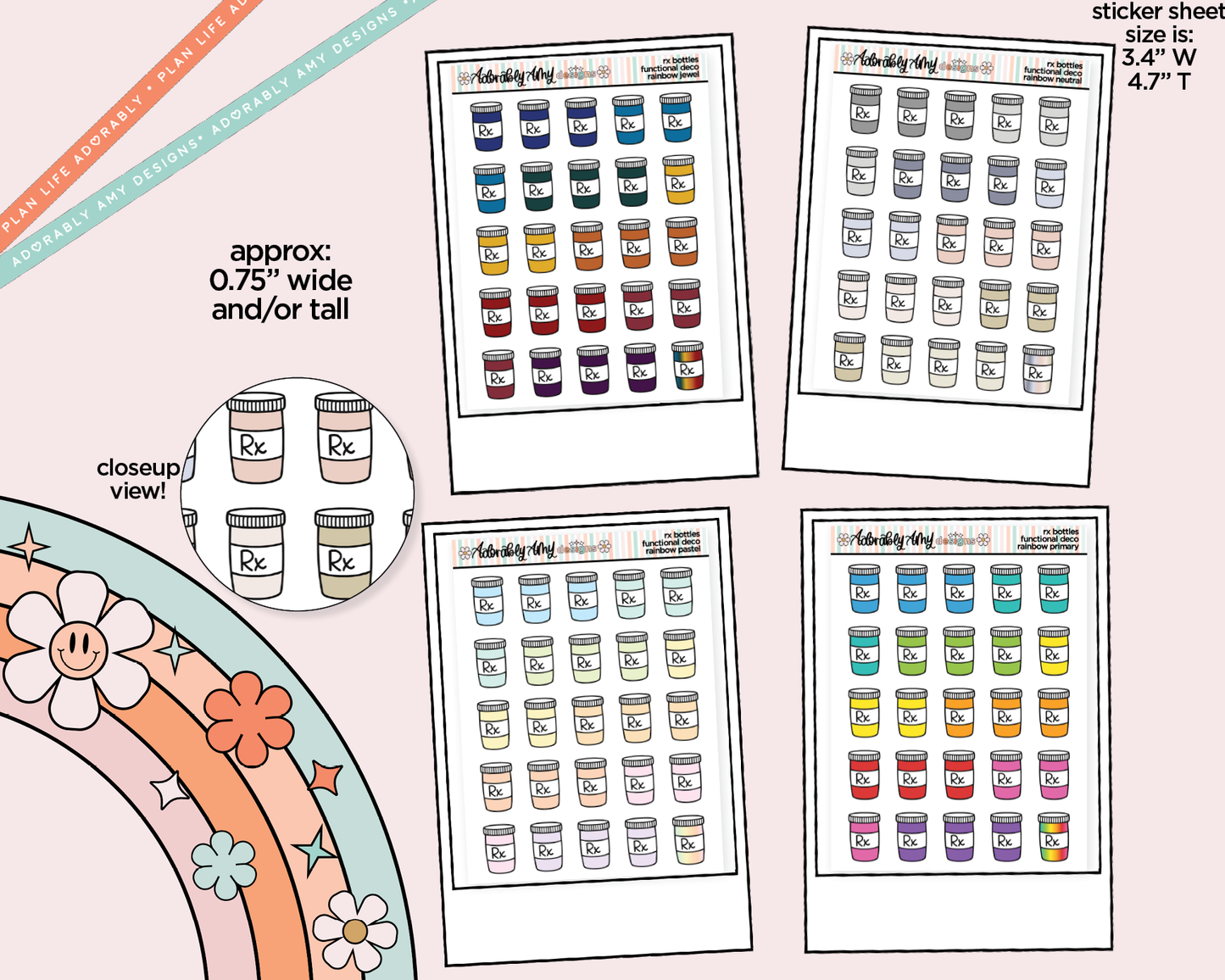 Rainbow RX - Medicine Bottles Doodled Stickers for any Planner or Insert