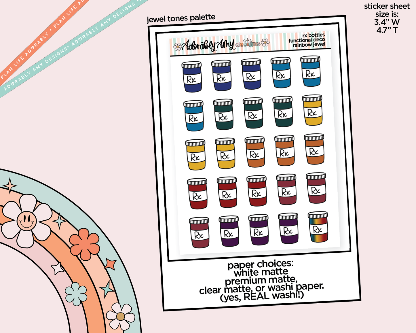 Rainbow RX - Medicine Bottles Doodled Stickers for any Planner or Insert