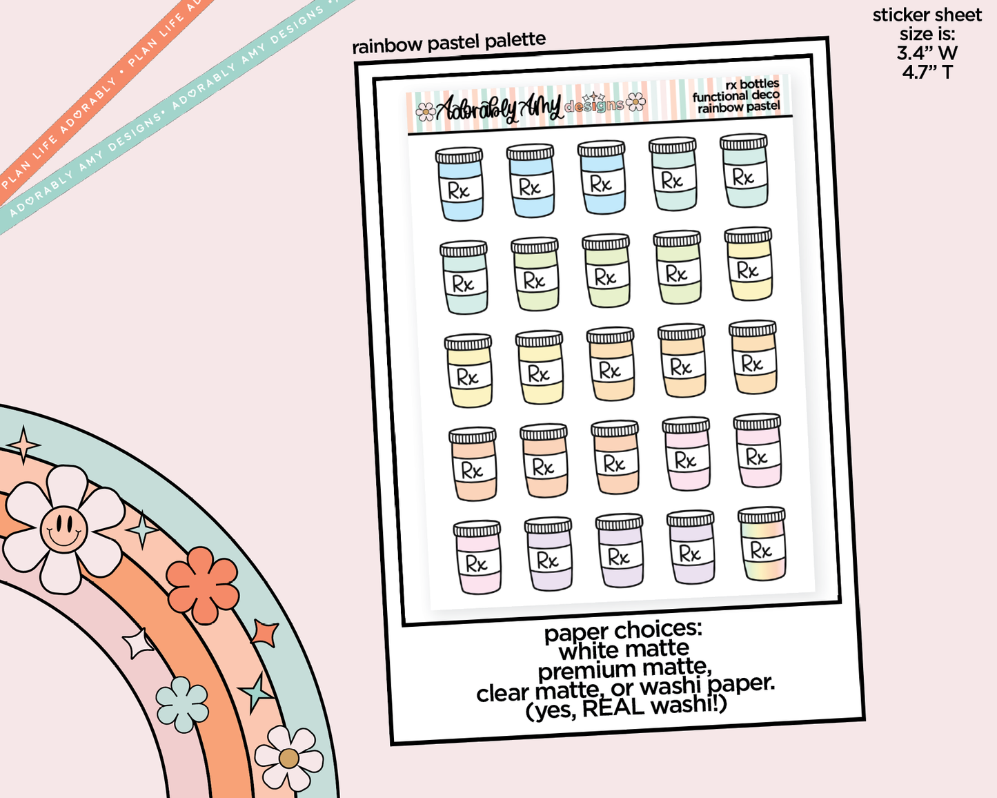 Rainbow RX - Medicine Bottles Doodled Stickers for any Planner or Insert