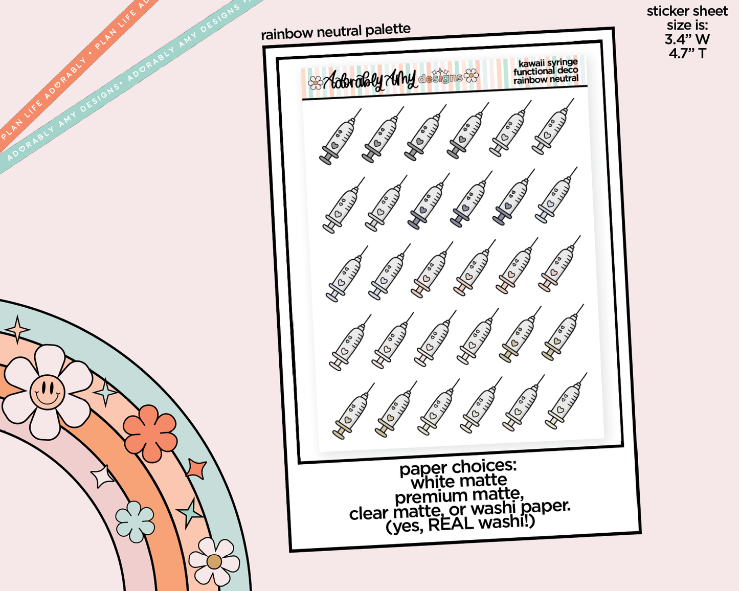 Rainbow Syringe - Shot Doodled Stickers for any Planner or Insert