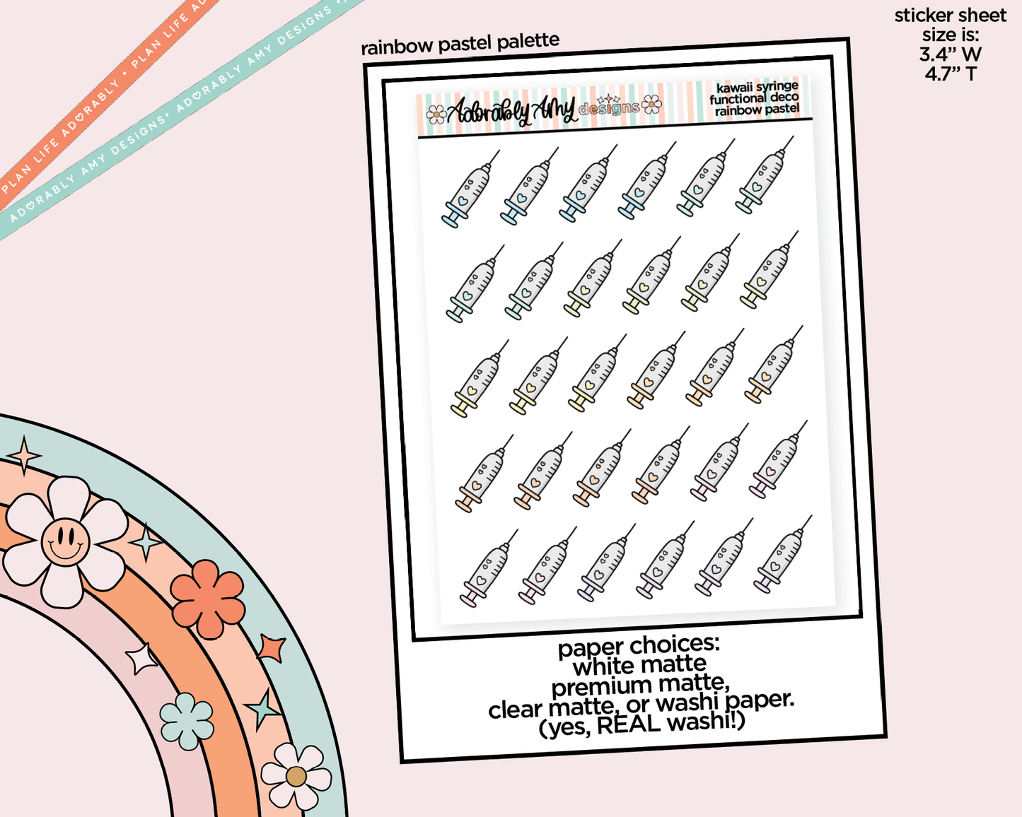 Rainbow Syringe - Shot Doodled Stickers for any Planner or Insert