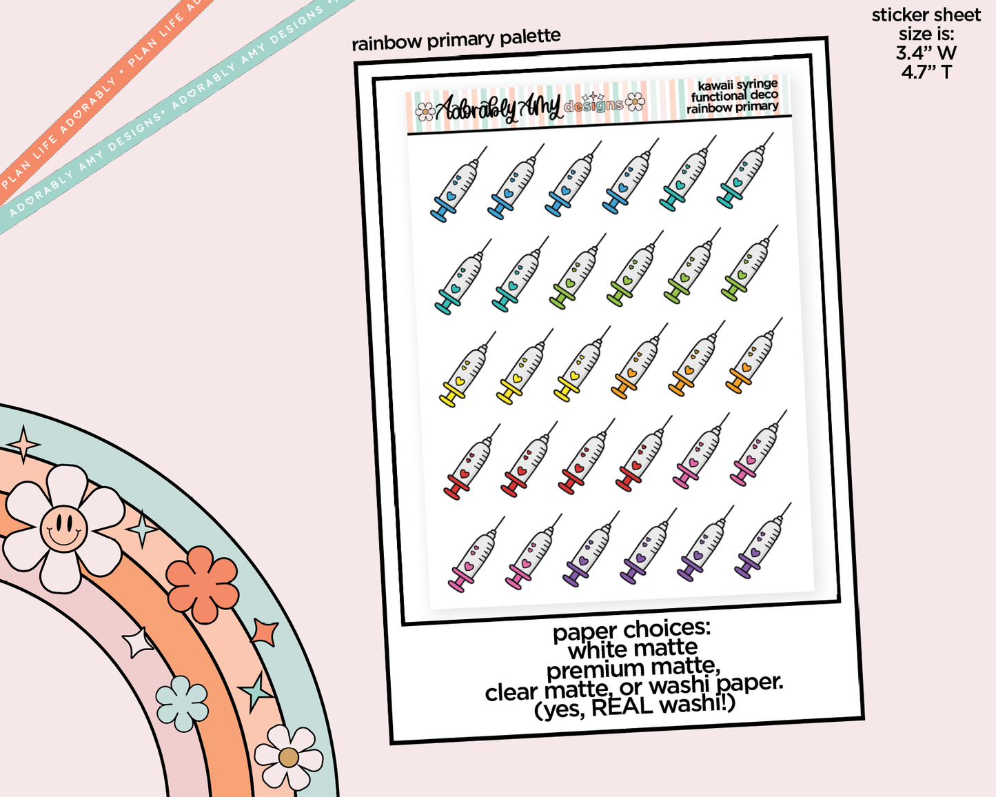 Rainbow Syringe - Shot Doodled Stickers for any Planner or Insert