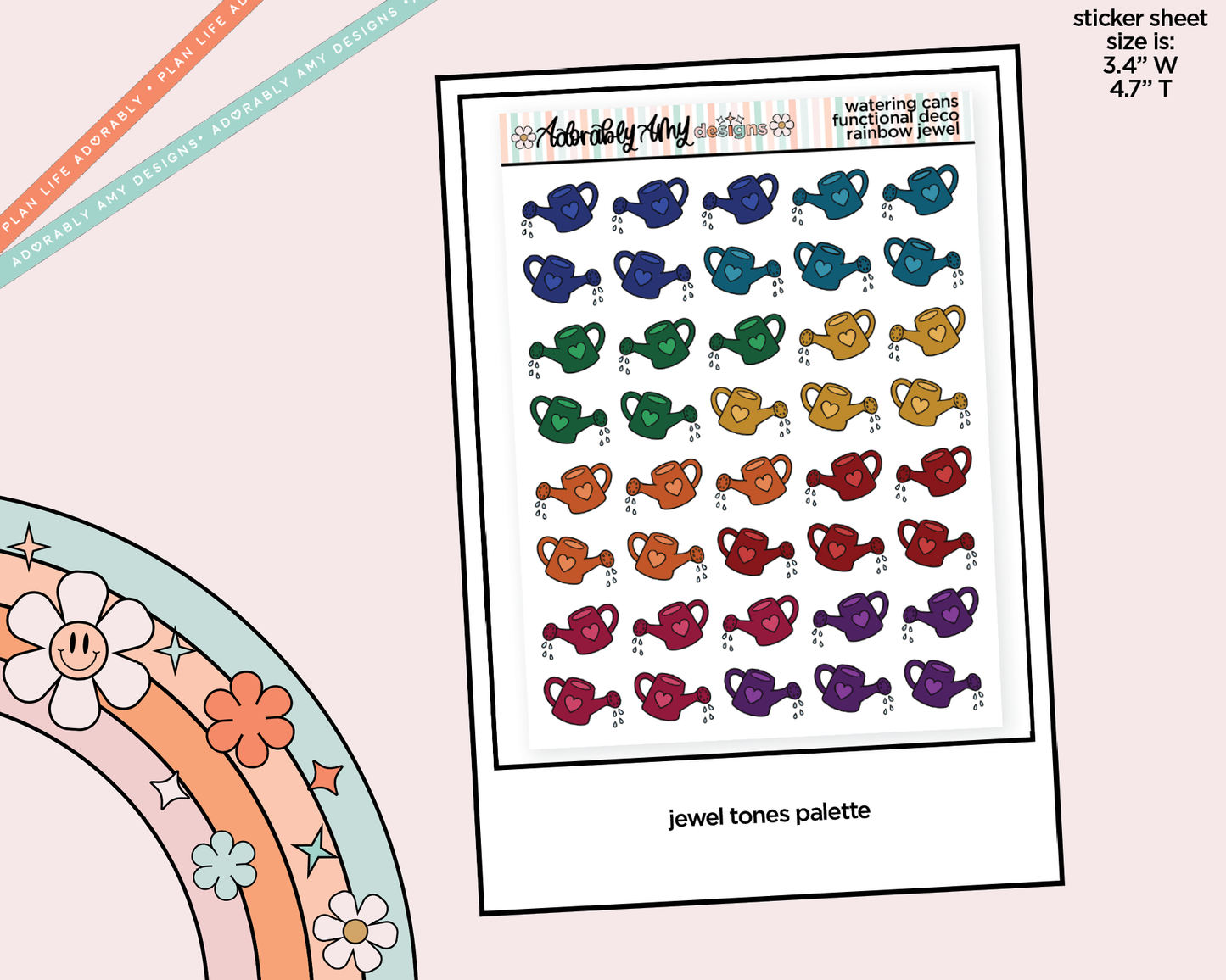 Rainbow Watering Cans Doodled Icon Stickers - Adorably Amy Designs