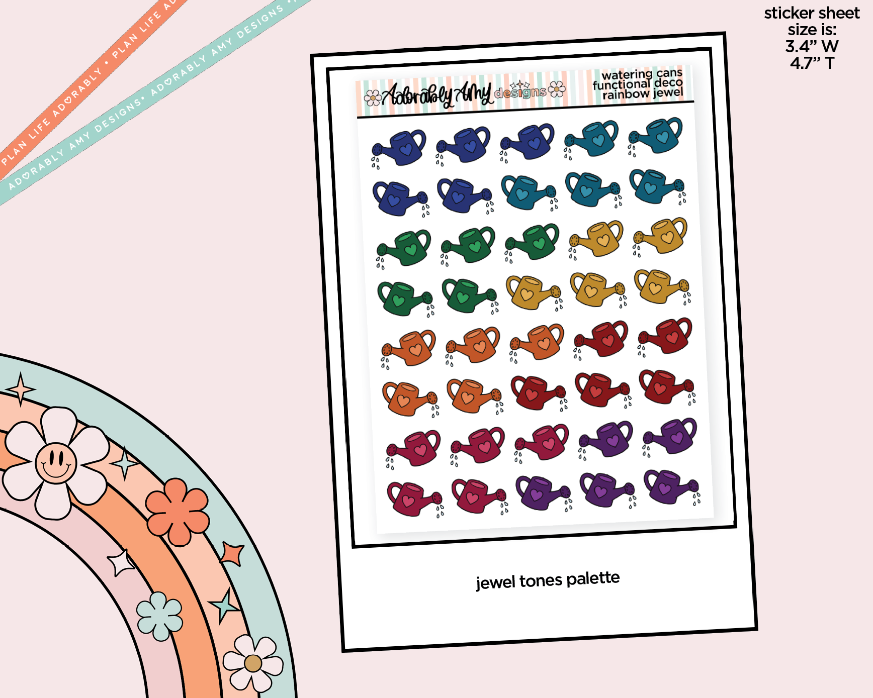 Rainbow Watering Cans Doodled Icon Stickers - Adorably Amy Designs