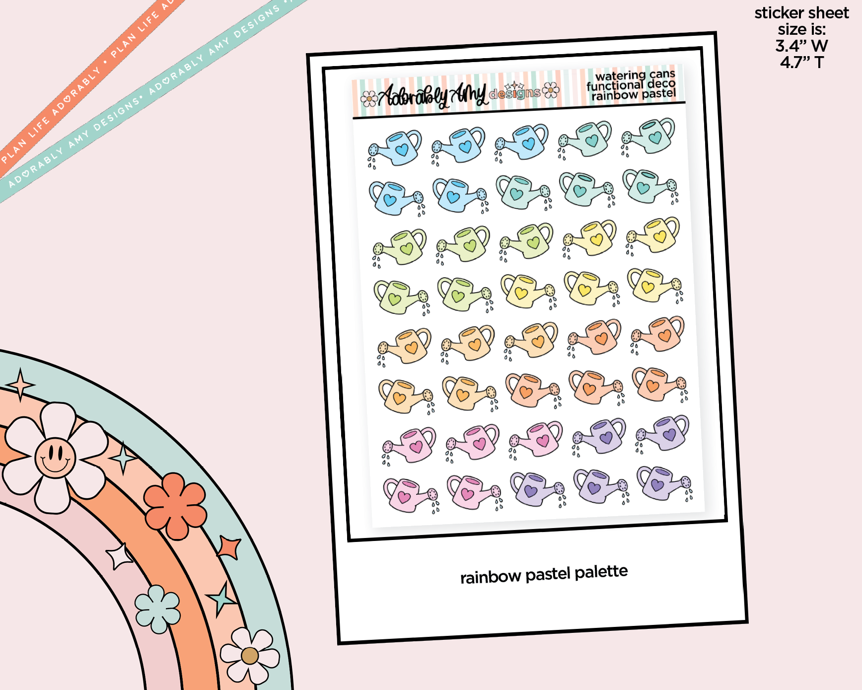 Rainbow Watering Cans Doodled Icon Stickers - Adorably Amy Designs