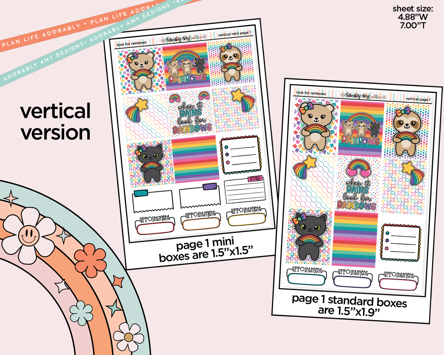 Vertical Look for Rainbows Sticker Kit for Vertical Standard Size Planners or Insert - Adorably Amy Designs