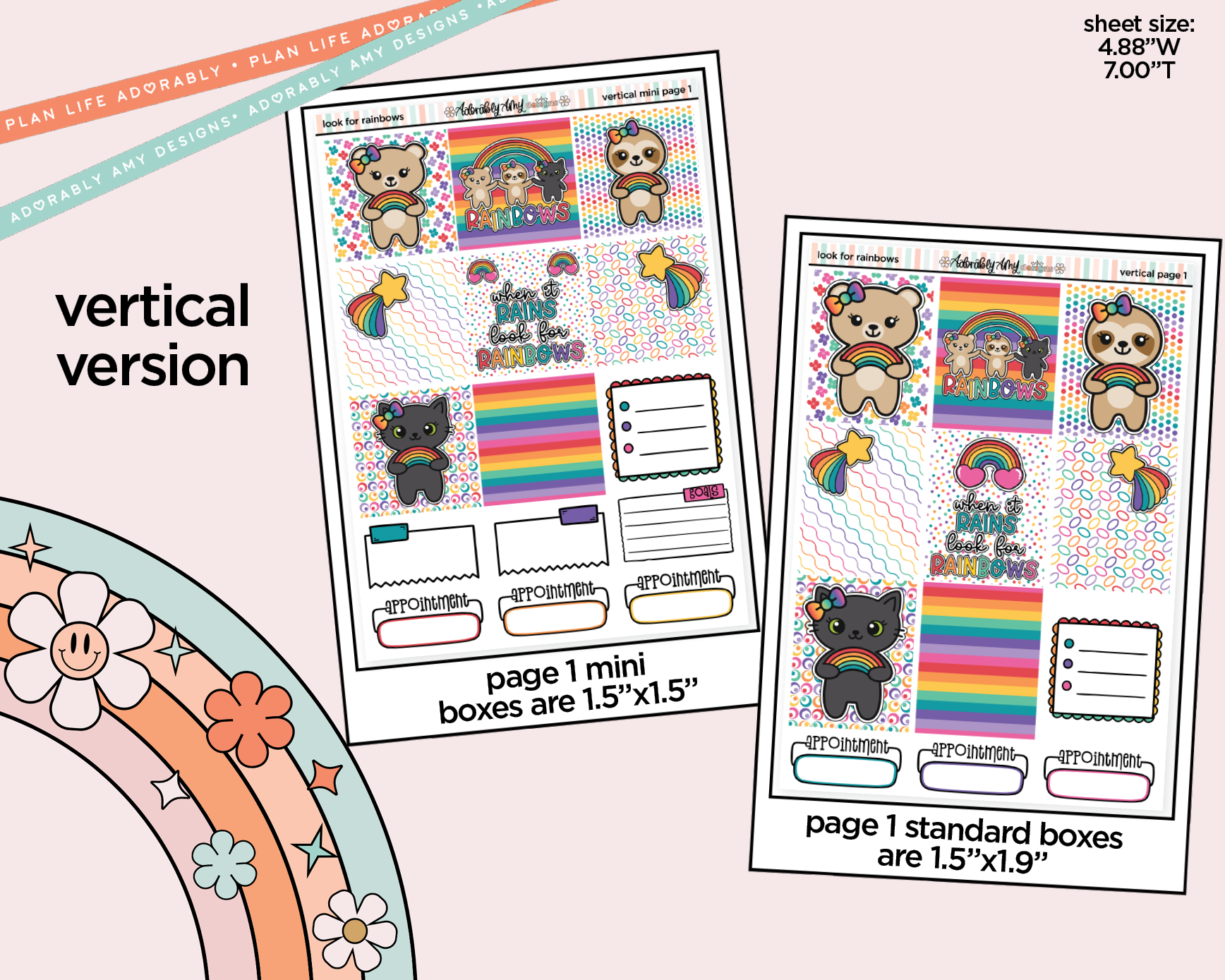Vertical Look for Rainbows Sticker Kit for Vertical Standard Size Planners or Insert - Adorably Amy Designs