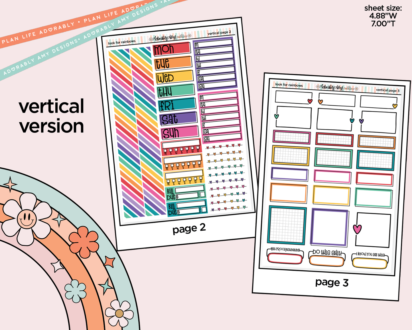 Vertical Look for Rainbows Sticker Kit for Vertical Standard Size Planners or Insert - Adorably Amy Designs