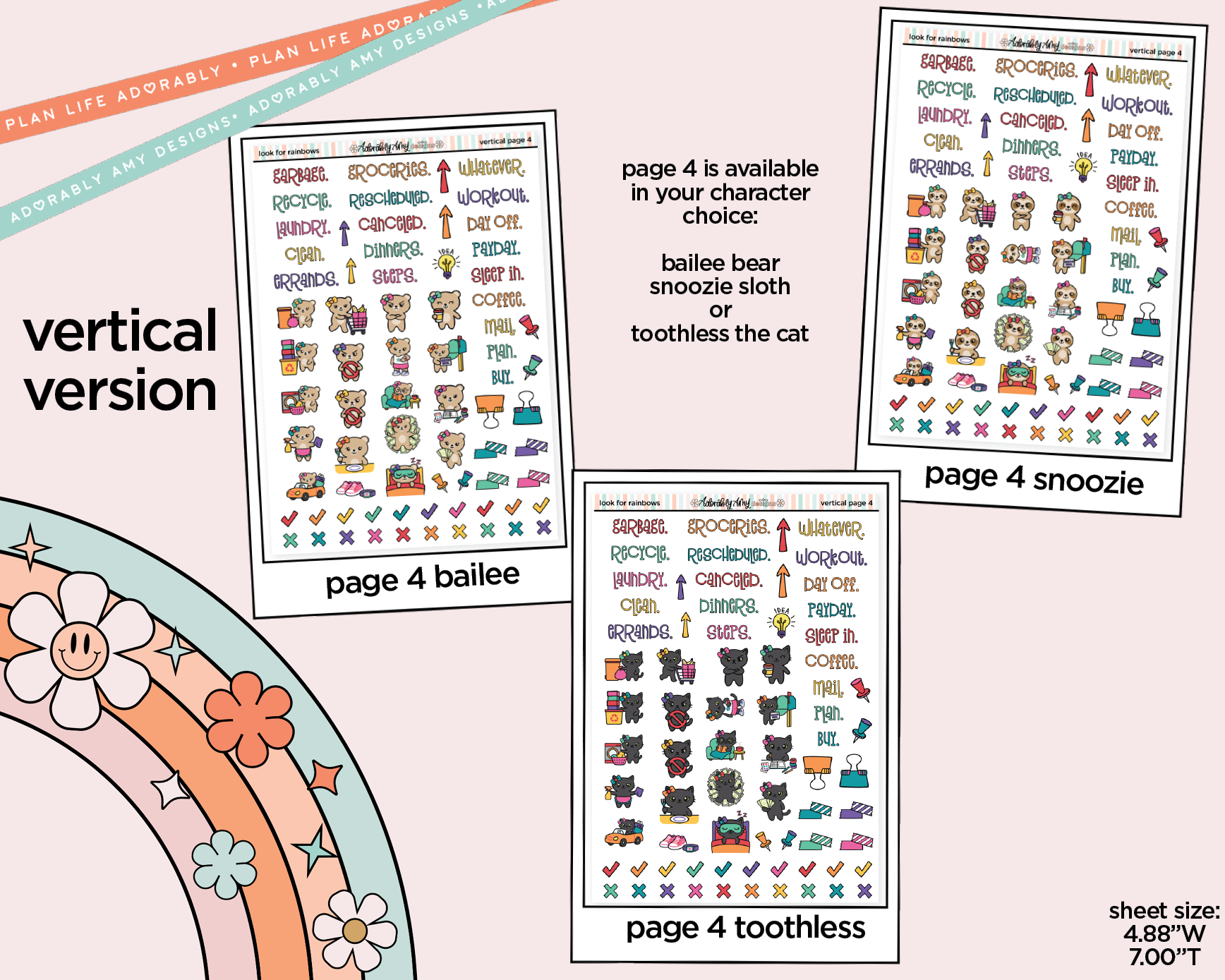 Vertical Look for Rainbows Sticker Kit for Vertical Standard Size Planners or Insert - Adorably Amy Designs