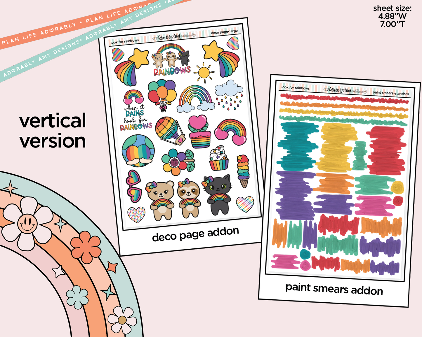 Vertical Look for Rainbows Sticker Kit for Vertical Standard Size Planners or Insert - Adorably Amy Designs