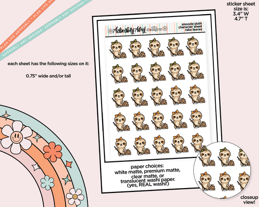 Snoozie Sloth Raking Leaves Decoration Planner Stickers