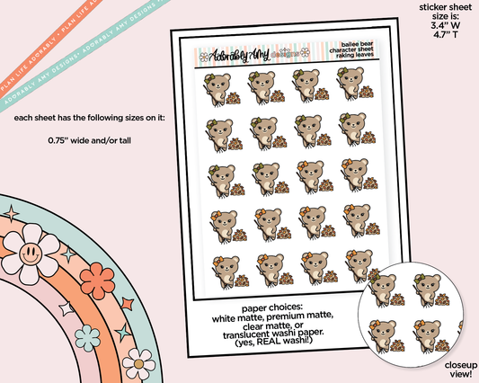Bailee Bear Raking Leaves Decoration Planner Stickers for any Planner or Insert