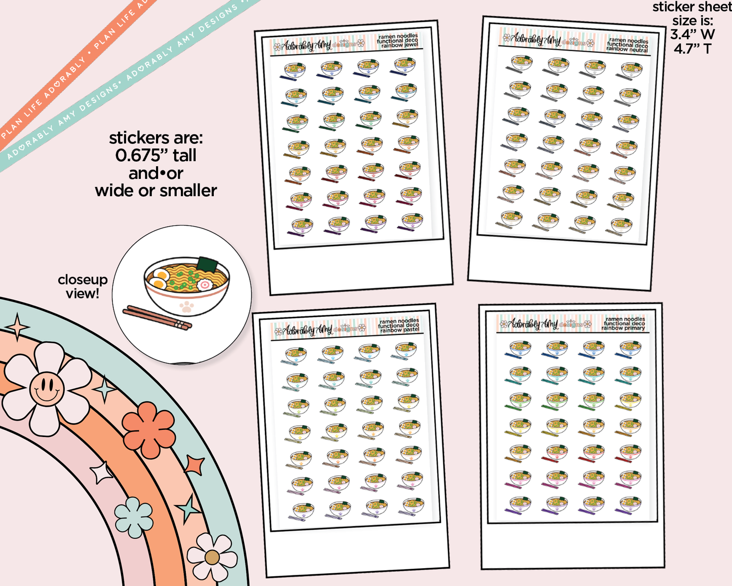 Rainbow Ramen Noodles Doodled Icon Stickers