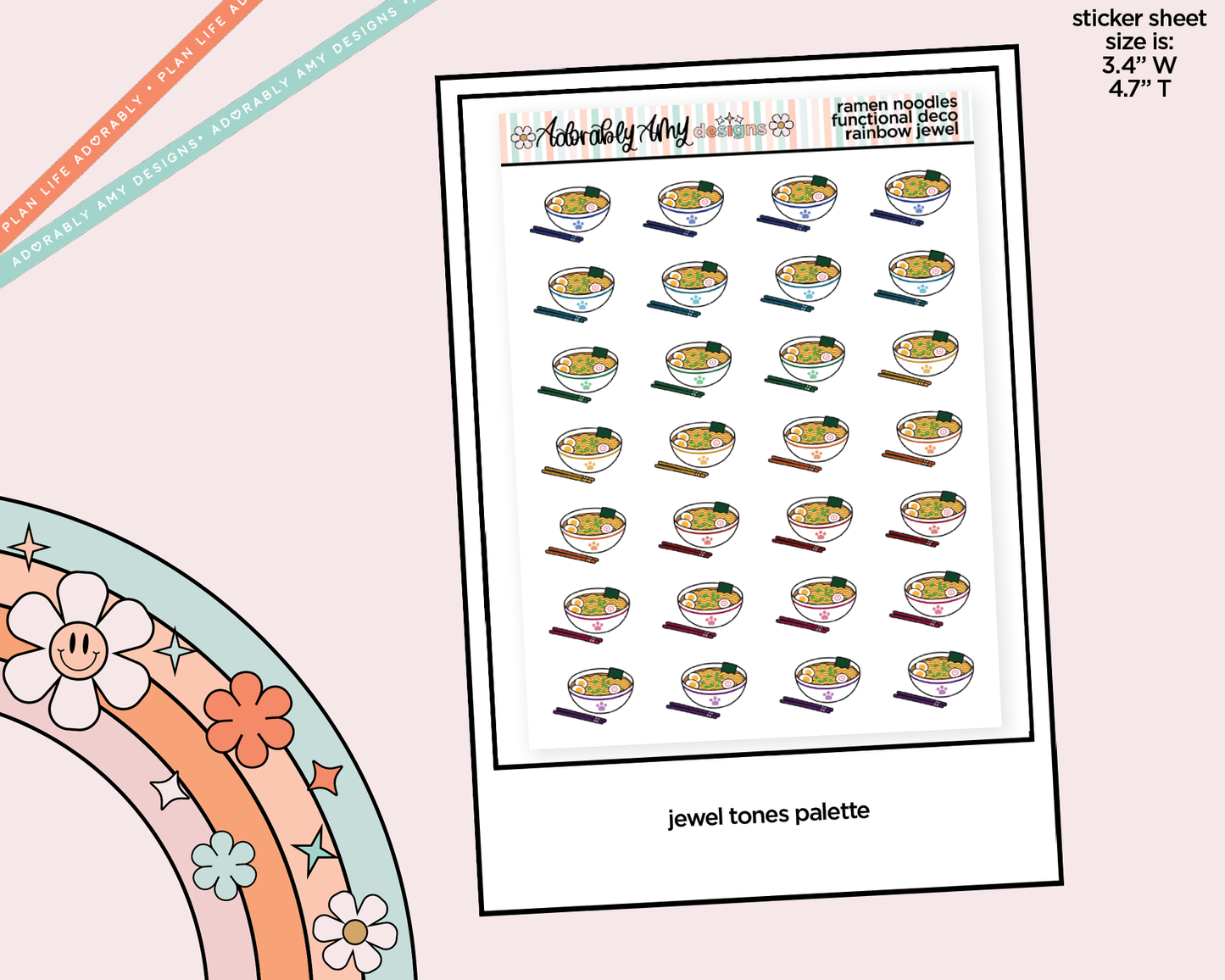 Rainbow Ramen Noodles Doodled Icon Stickers