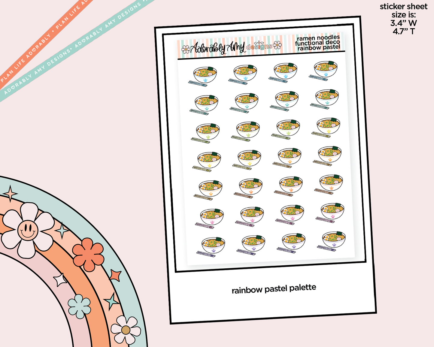 Rainbow Ramen Noodles Doodled Icon Stickers