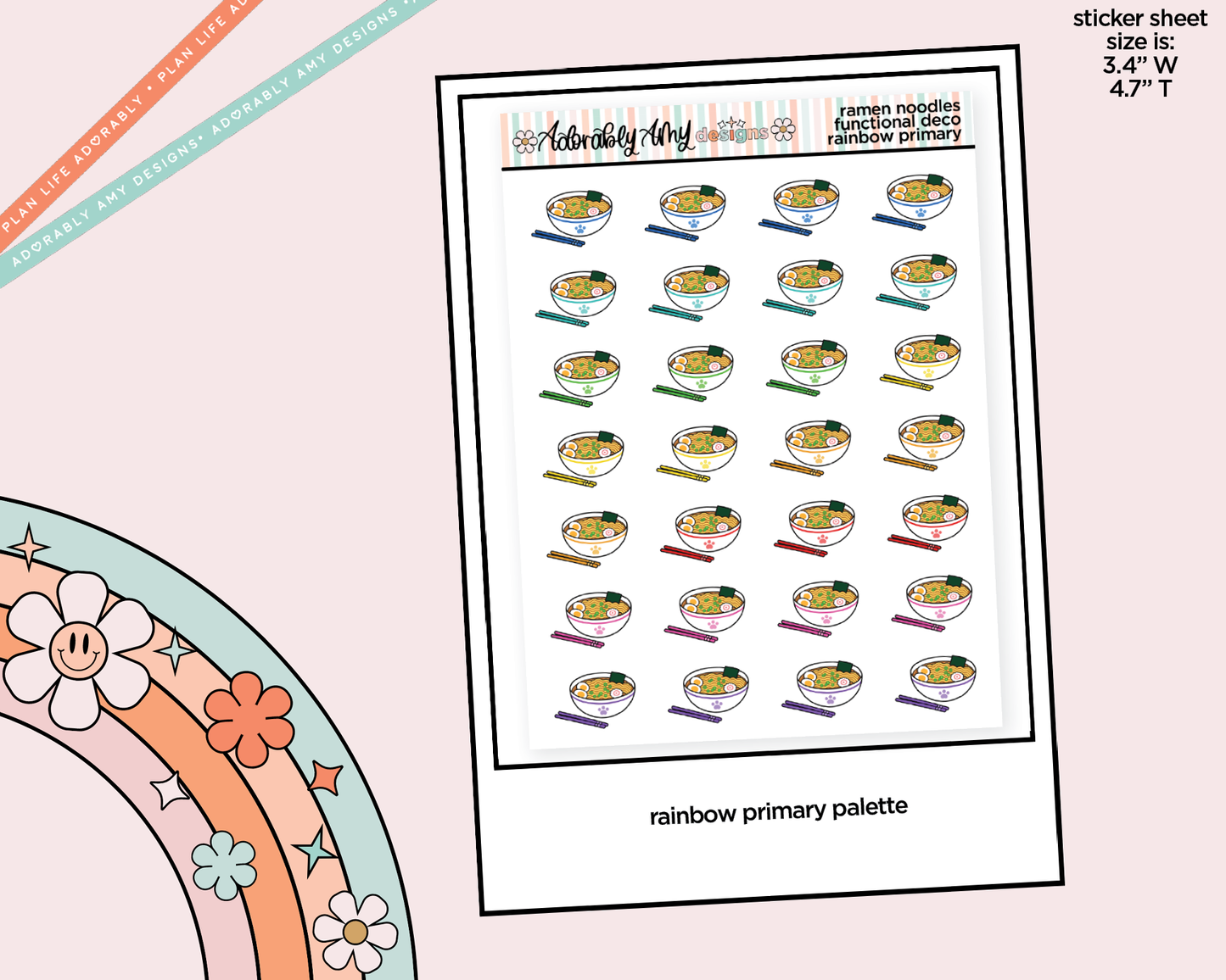 Rainbow Ramen Noodles Doodled Icon Stickers
