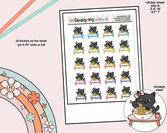 Toothless Cat Ramen Noodles Decoration Character Planner Stickers - Adorably Amy Designs