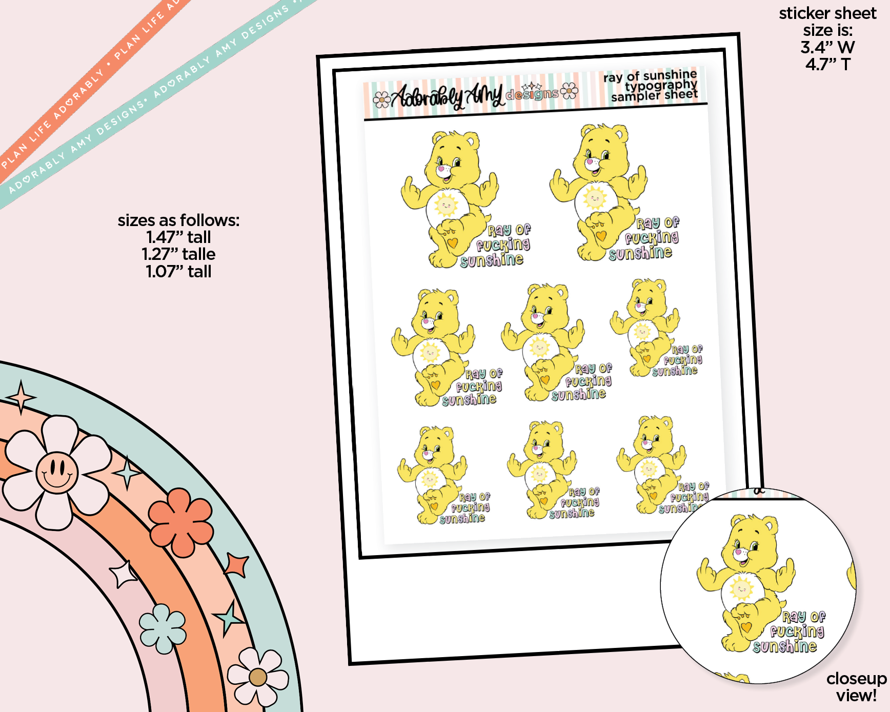 Ray of Fucking Sunshine Typography Sampler Planner Stickers - Adorably Amy Designs