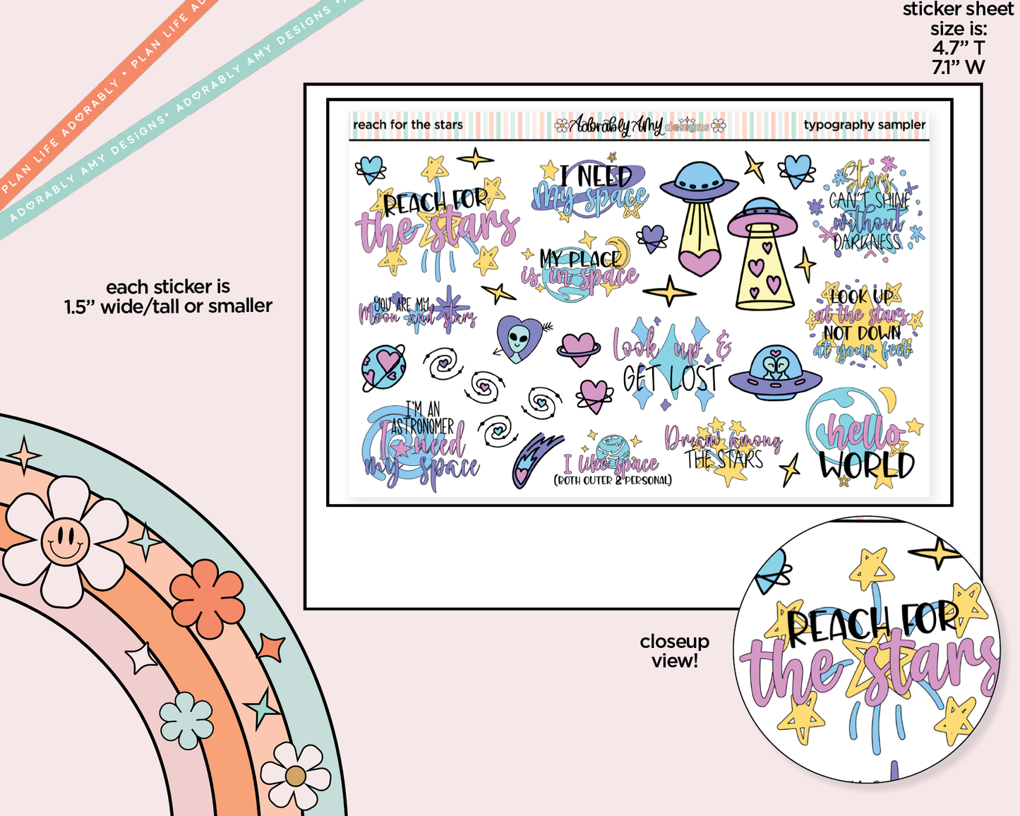 Reach for the Stars Deco Typography Sampler Planner Stickers