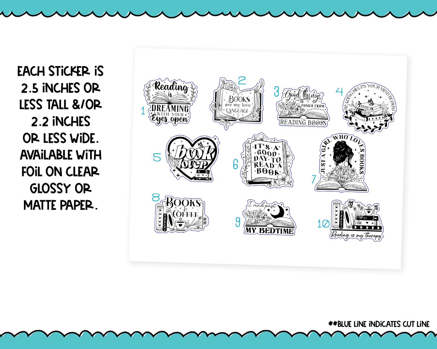 Large Diecut Sticker Flakes - Reading is Dreaming Books and Reading Quotes Planner Stickers for any Planner or Insert