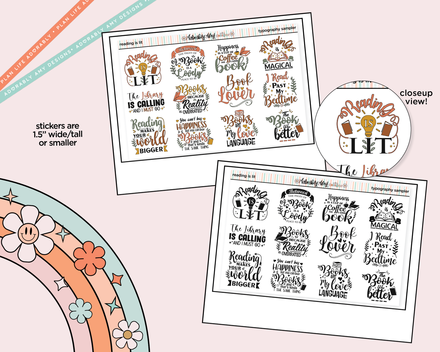Reading is Lit Deco Typography Sampler Planner Stickers