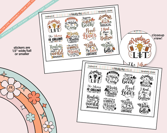Reading is Lit Deco Typography Sampler Planner Stickers - Adorably Amy Designs