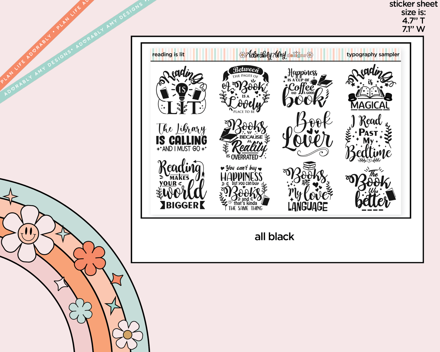 Reading is Lit Deco Typography Sampler Planner Stickers