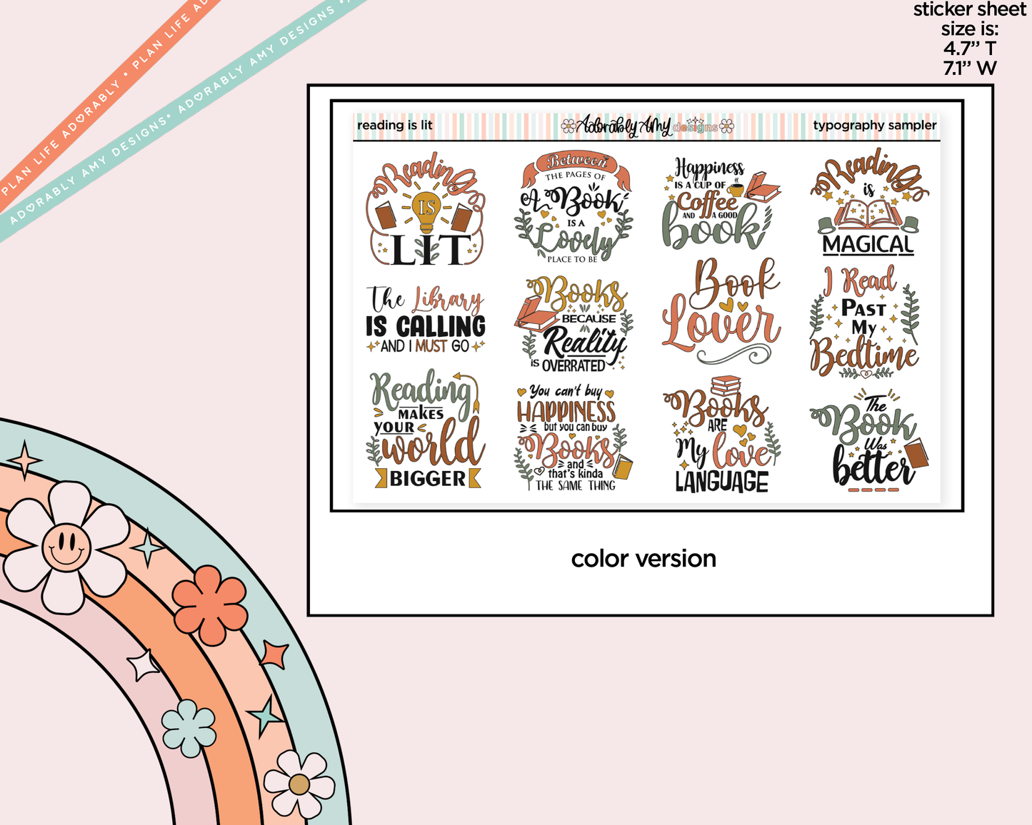 Reading is Lit Deco Typography Sampler Planner Stickers