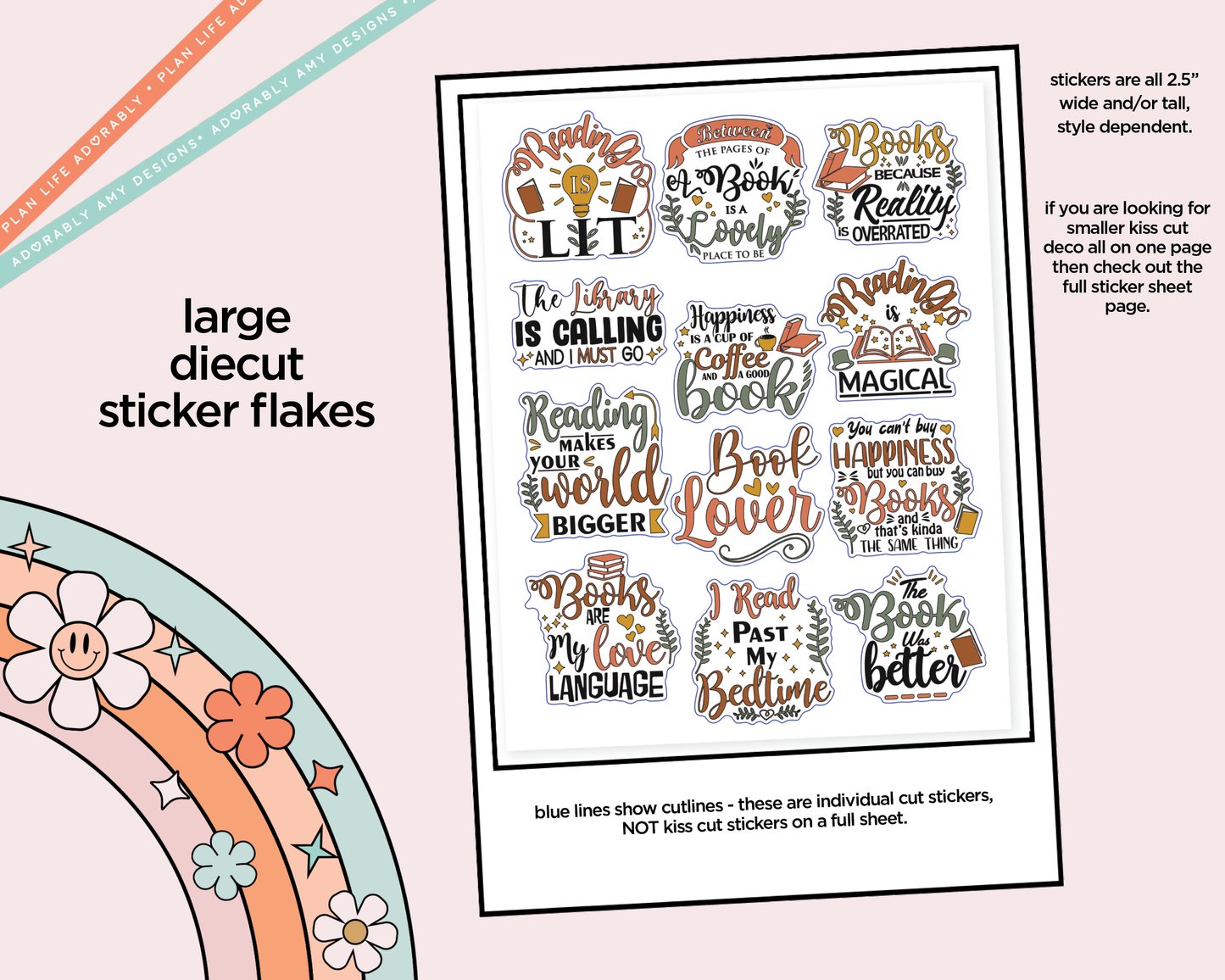 Reading is Lit Deco Typography Sampler Planner Stickers