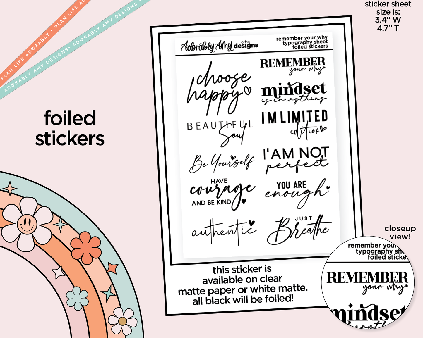 Foiled Remember You Why Motivational Deco Typography Sampler Planner Stickers