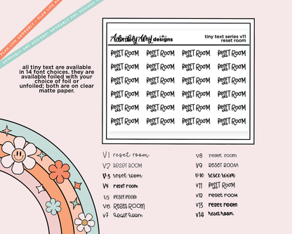 Foiled Tiny Text Series - Reset Room Checklist Size Planner Sticker Sheet - Adorably Amy Designs