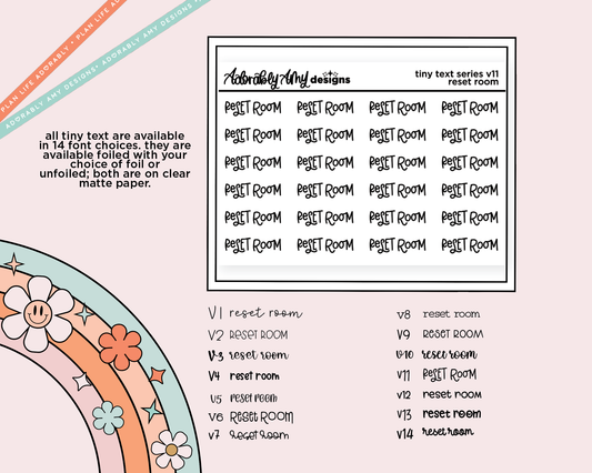 Foiled Tiny Text Series - Reset Room Checklist Size Planner Sticker Sheet - Adorably Amy Designs