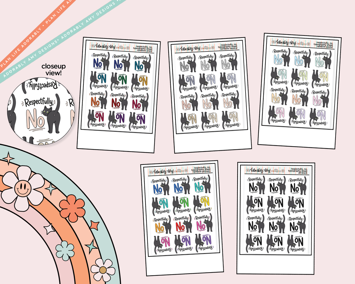Rainbow or Black Respectfully, No Typography Planner Stickers - Adorably Amy Designs