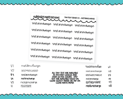 Foiled Tiny Text Series - Rest & Recharge Checklist Size Planner Stickers for any Planner or Insert