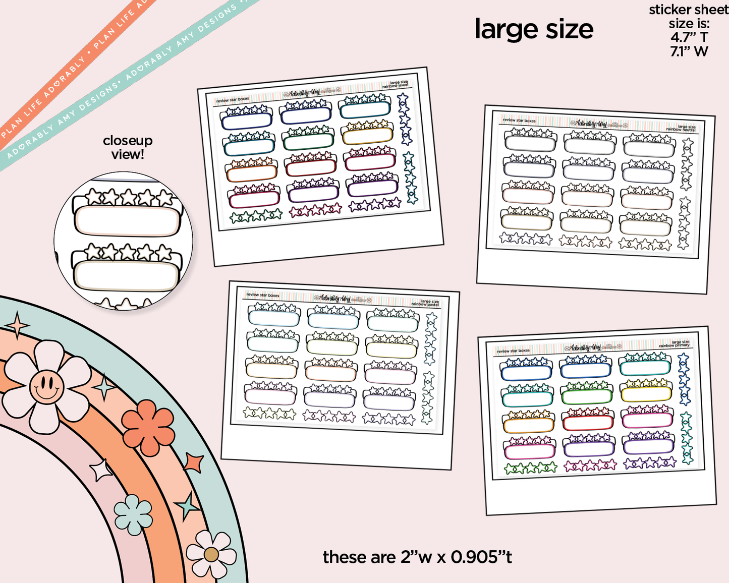 Rainbow Doodled Review Star Boxes Large/Jumbo Size Stickers - Adorably Amy Designs