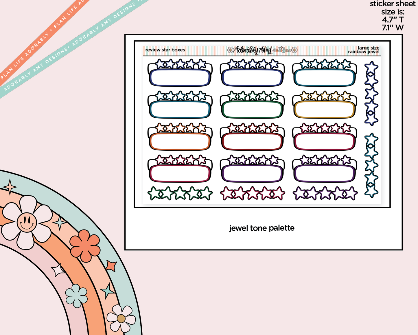 Rainbow Doodled Review Star Boxes Large/Jumbo Size Stickers - Adorably Amy Designs